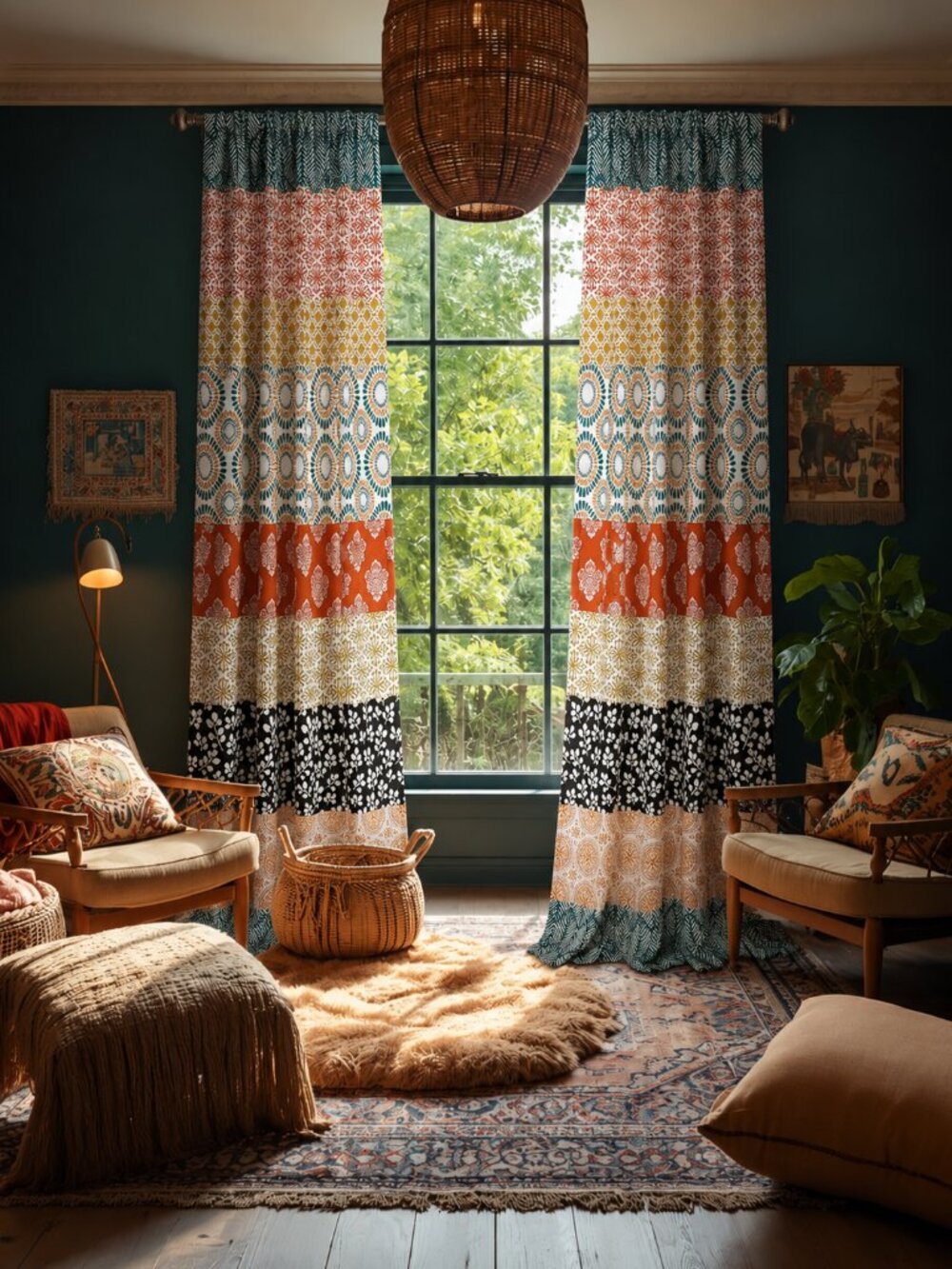 Bold Bohemian Boho Global Decor Style Pair of 2 Curtain Panels 52 x 84 NIP NEW